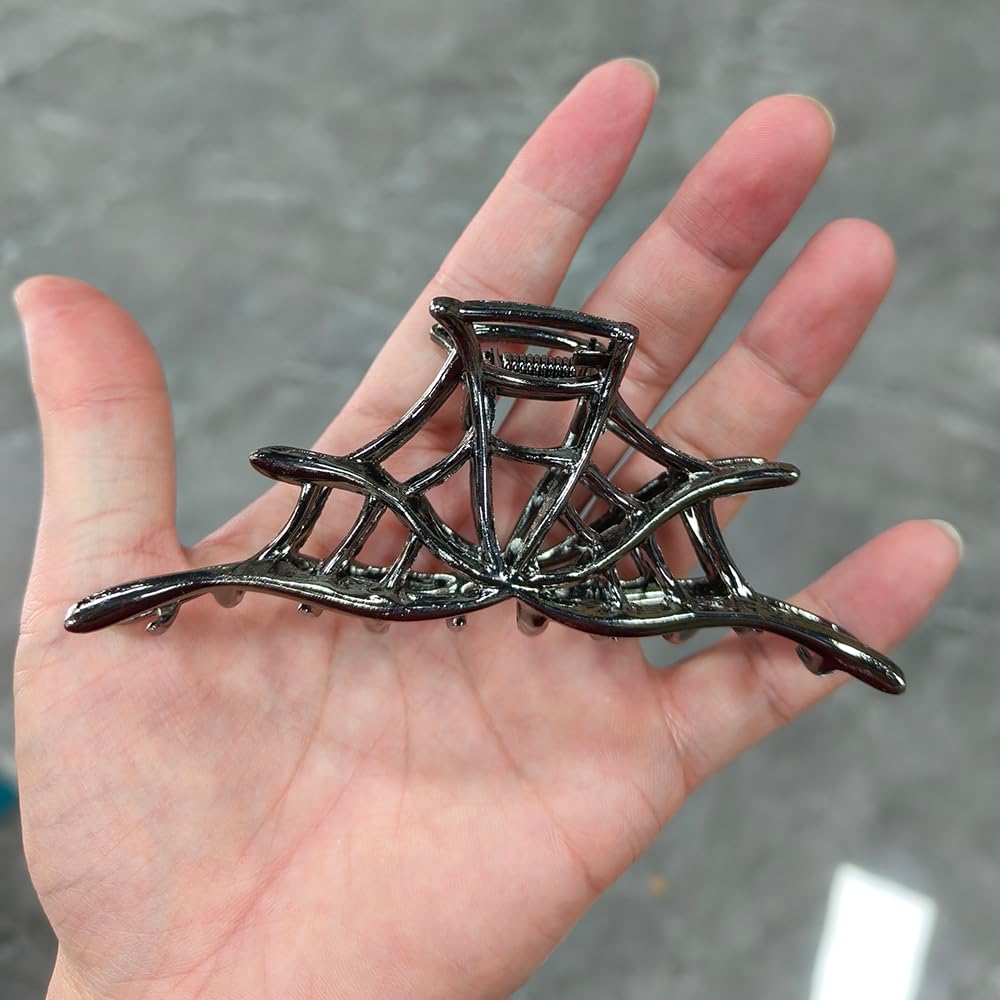 Pinzas para el cabello de metal francés grueso y fino para mujer, tela de araña negra, diseño exquisito, pinzas de metal grandes para el cabello,