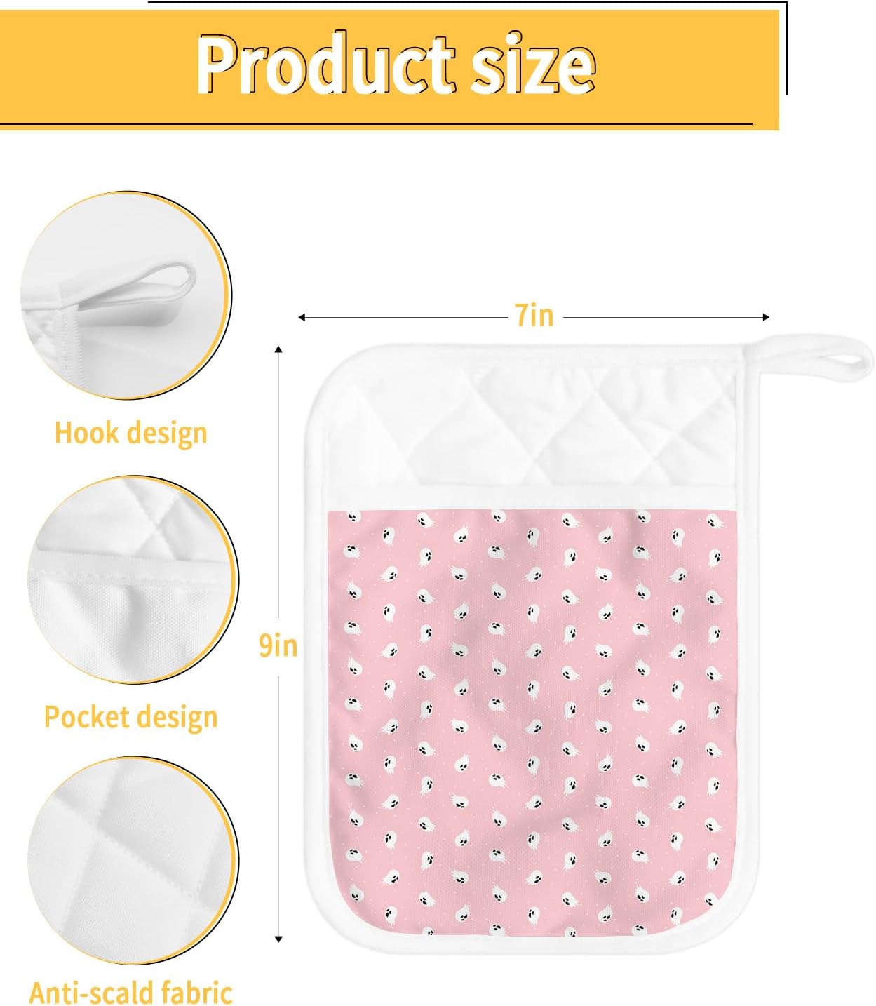 Juego de 3 soportes para ollas de Halloween para cocina, antideslizantes y aislantes de calor, juego de agarraderas de tela de toalla con bolsillo,