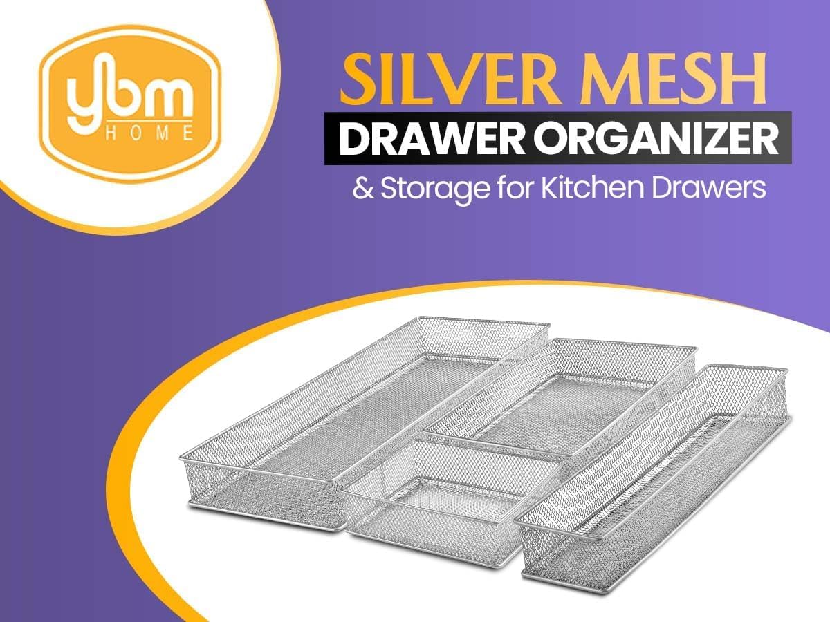 YBM HOME Organizador de cajones de malla plateada y almacenamiento para cajones de cocina, sirve como soporte de suministros escolares, cesta