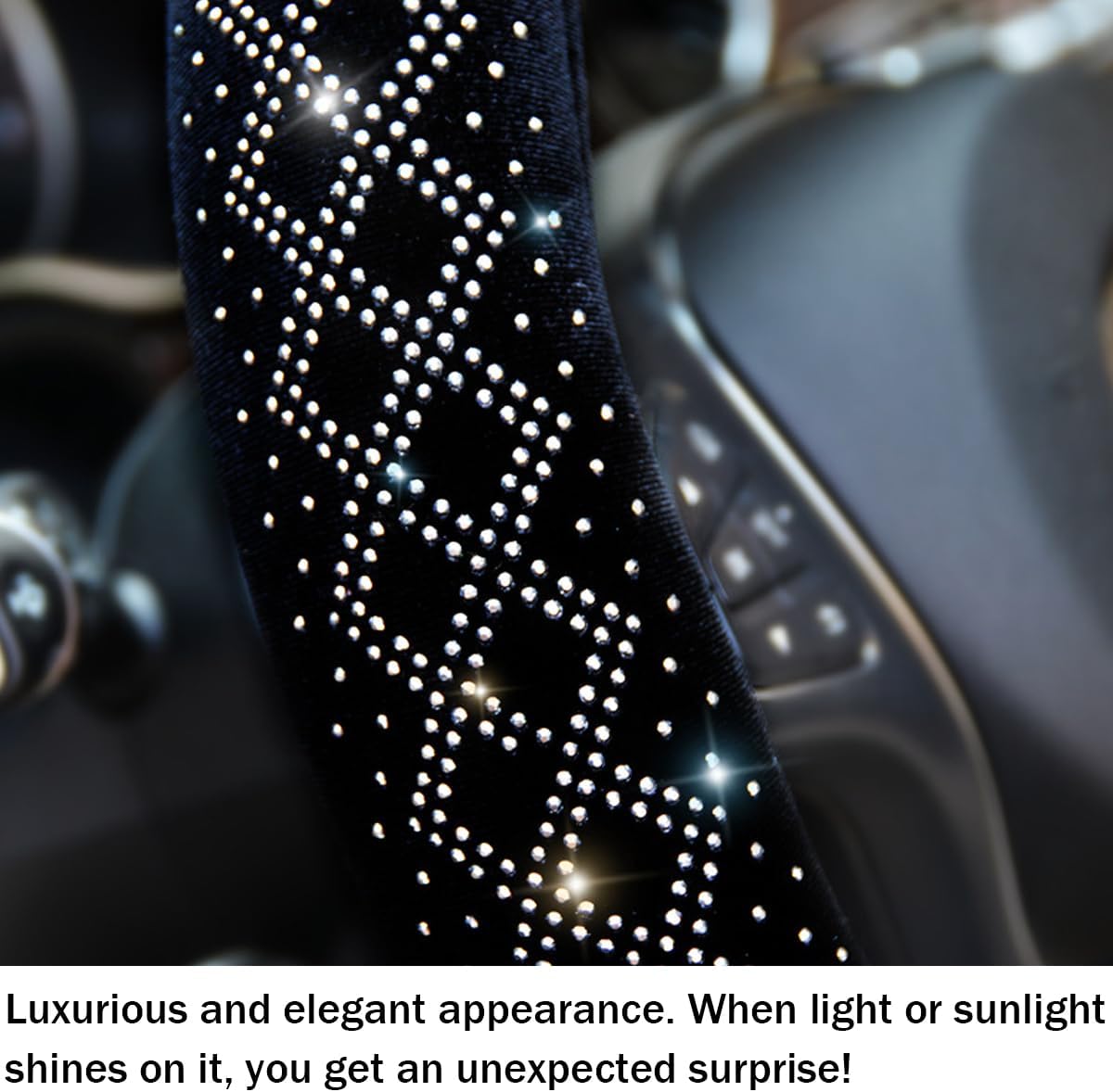 Funda brillante para volante de automóvil, protector de volante de terciopelo suave con diamantes de imitación, universal de 15 pulgadas, esponjosa