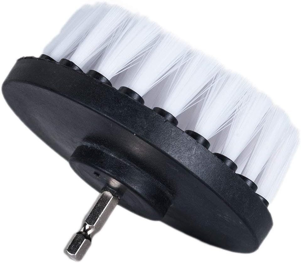 Cepillo de taladro de cerdas suaves blancas de 5 pulgadas, bañera de fibra de vidrio limpia, tapicería de microfibra, alfombra automática, asiento