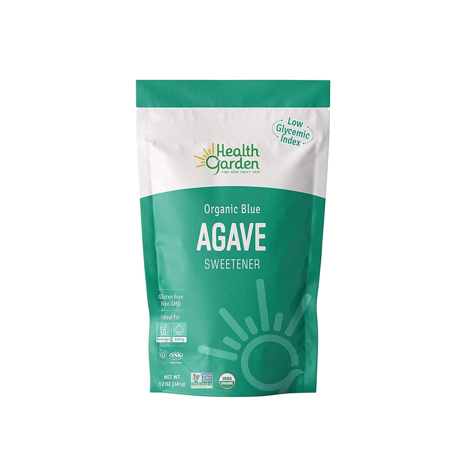 Health Garden Cristales edulcorantes de agave azul, orgánicos, sin OMG, bajo índice glucémico, kosher, aptos para dieta keto (12 onzas)
