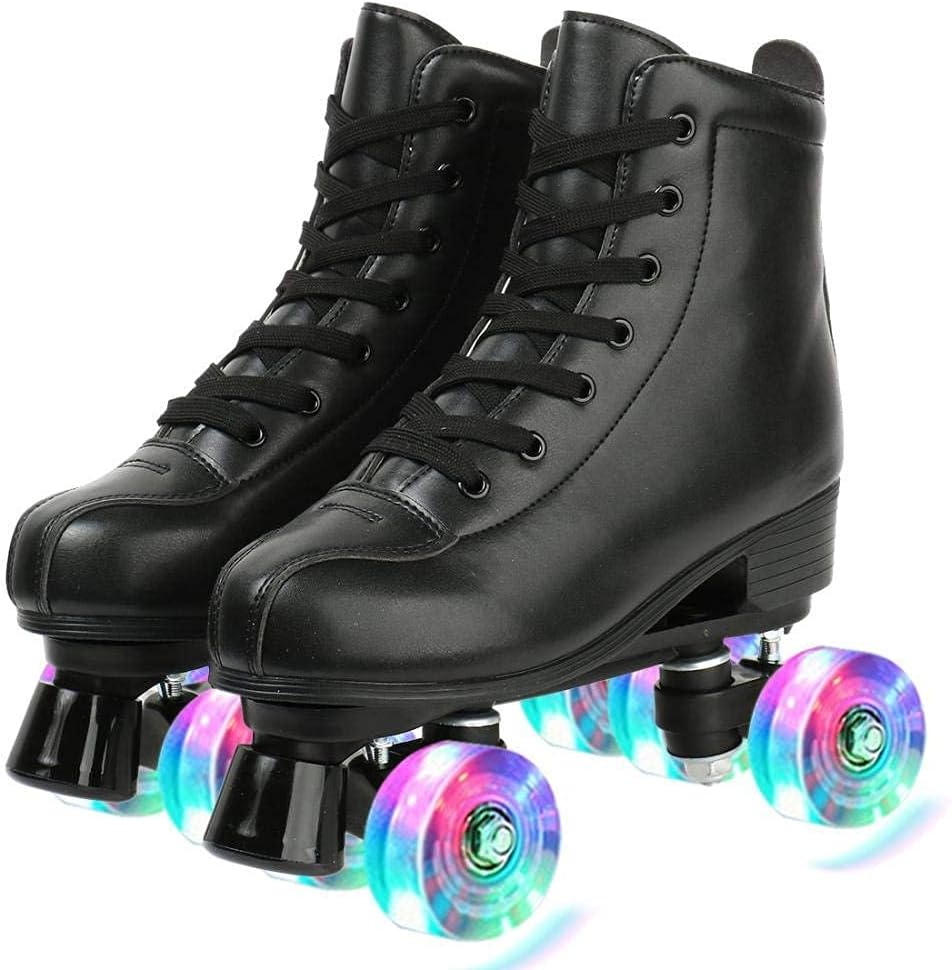 XUDREZ Patines de ruedas de doble fila para unisex, patines de piel sintética, patines de cuatro ruedas, patines brillantes