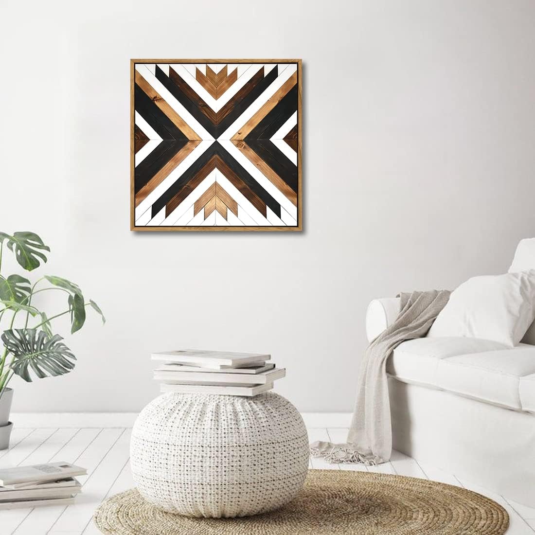Loomarte Lienzo decorativo para pared, diseño abstracto, rústico, negro, blanco y marrón, paneles de madera, pintura retro vintage, impresión de