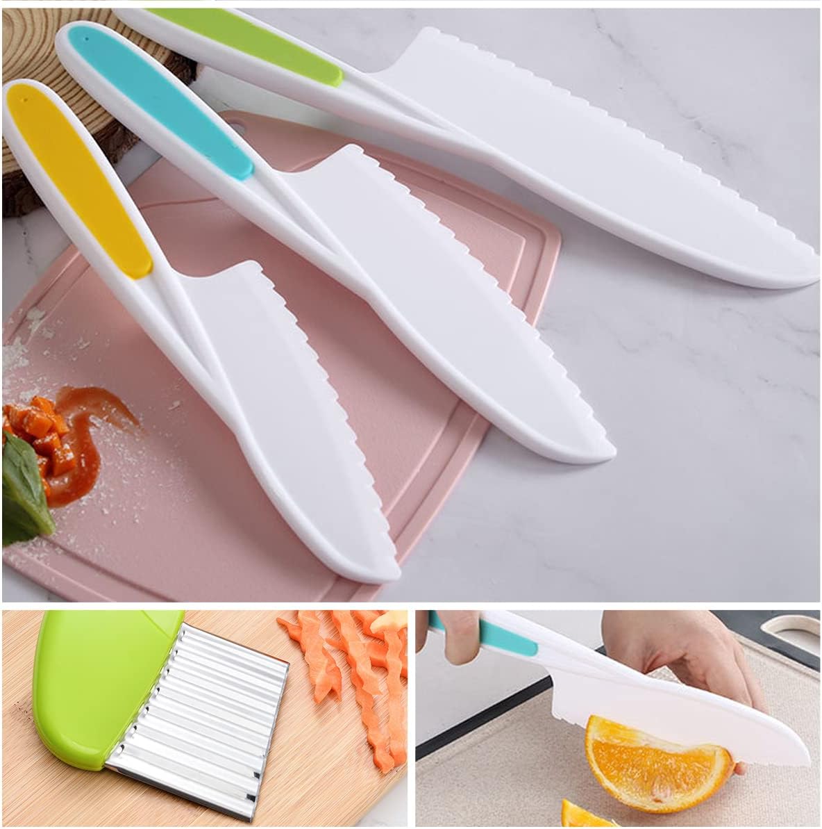 Janoiuc Juego de 6 cuchillos para niños para cortar, cuchillos para niños, juego de cuchillos de cocina para niños, cuchillo de madera para niños