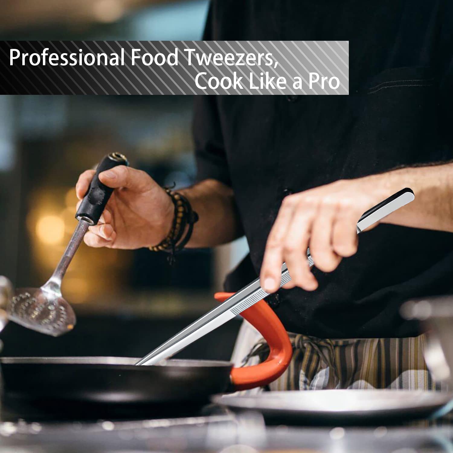 JETKONG 2 pinzas de cocina de acero inoxidable de 12 pulgadas, pinzas rectas para alimentos, pinzas de cocina profesionales para reparar y hacer