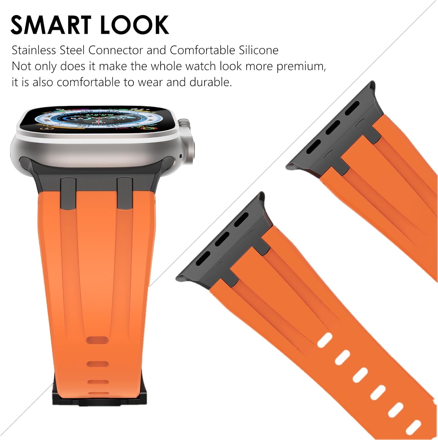 NewWays Correa para Apple Watch Ultra Band de 1.929 in, 1.772 in, 1.732 in, 1.654 in, 1.614 in, 1.575 in, 1.496 in, para hombres, correa de goma de