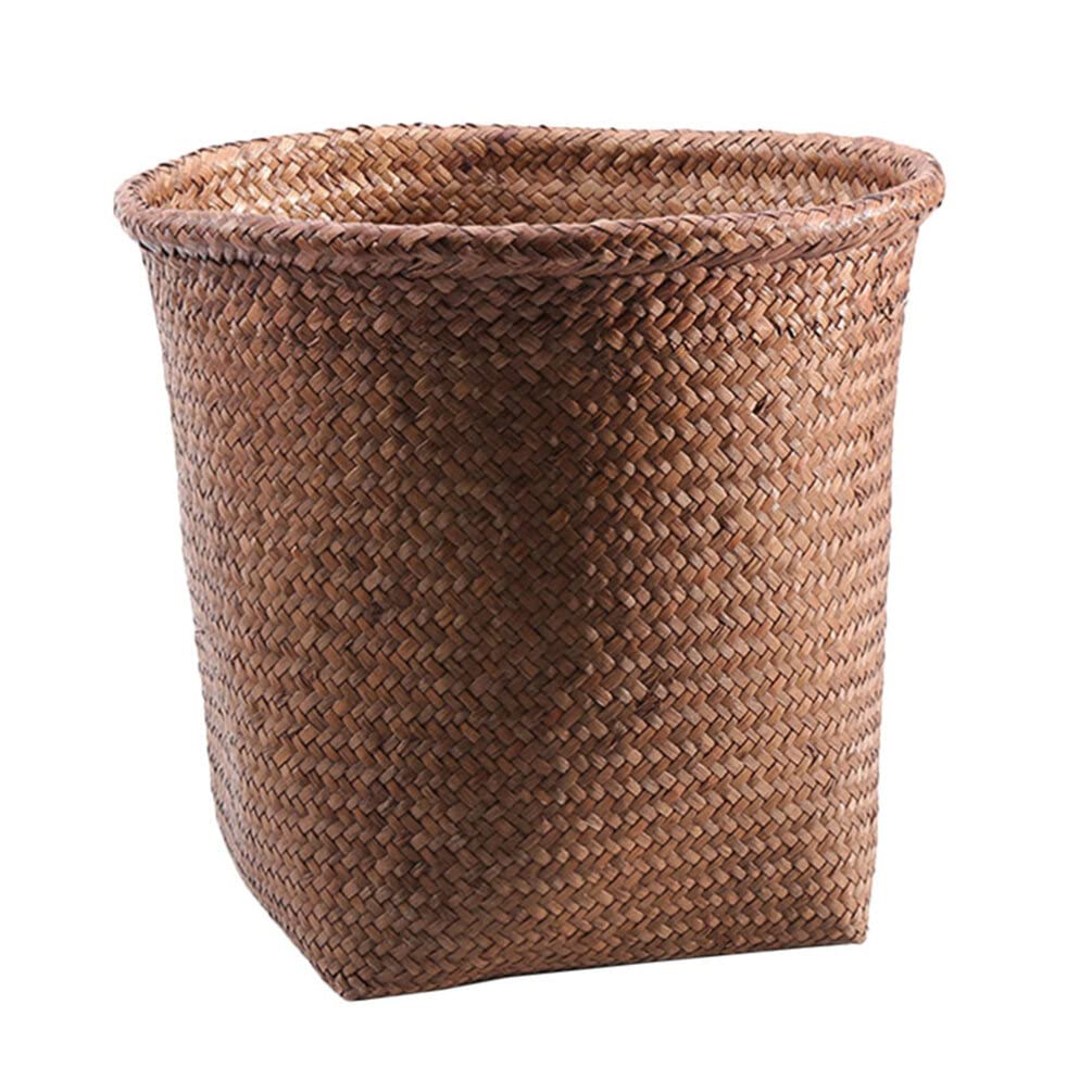 Basurero tejido para exteriores, cesta de basura tejida con pajilla, cesta de almacenamiento decorativa para artículos diversos, cesta de basura