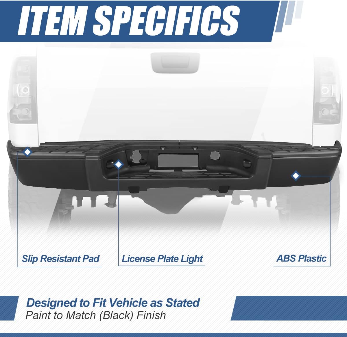 Auto Dynasty Agujeros para sensor de estacionamiento Protector de parachoques trasero con luces de matrícula compatible con Silverado Sierra 1500