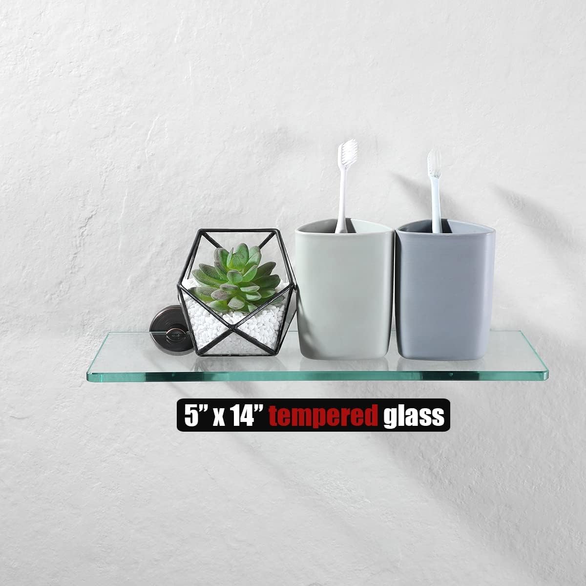 JQK TGS101L14-ORB – Estante de vidrio para baño de bronce aceitado, almacenamiento de ducha de vidrio templado de 14 x 5 pulgadas, montaje en pared