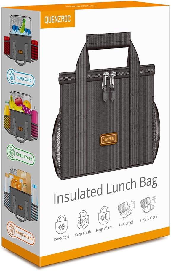 Bolsa de almuerzo negra para mujeres y hombres, pequeña bolsa enfriadora para el trabajo de la escuela, oficina, lonchera portátil de 5 litros,