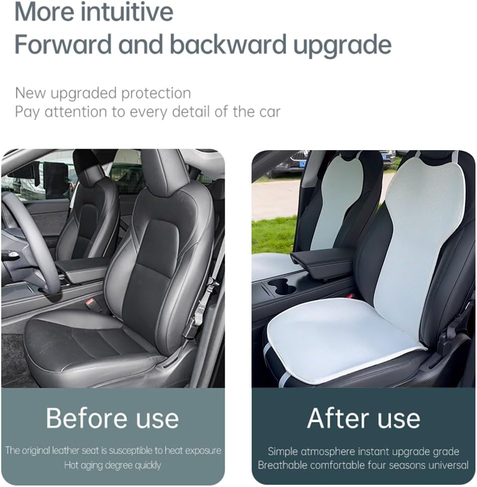 Car Seat Mat Pad Protector Covers,Driver Front Rear Seat Bench Cushion Cover,for Tesla Model 3 seat Cover Set 2017-2022,Ice Silk Anti-Dirty White