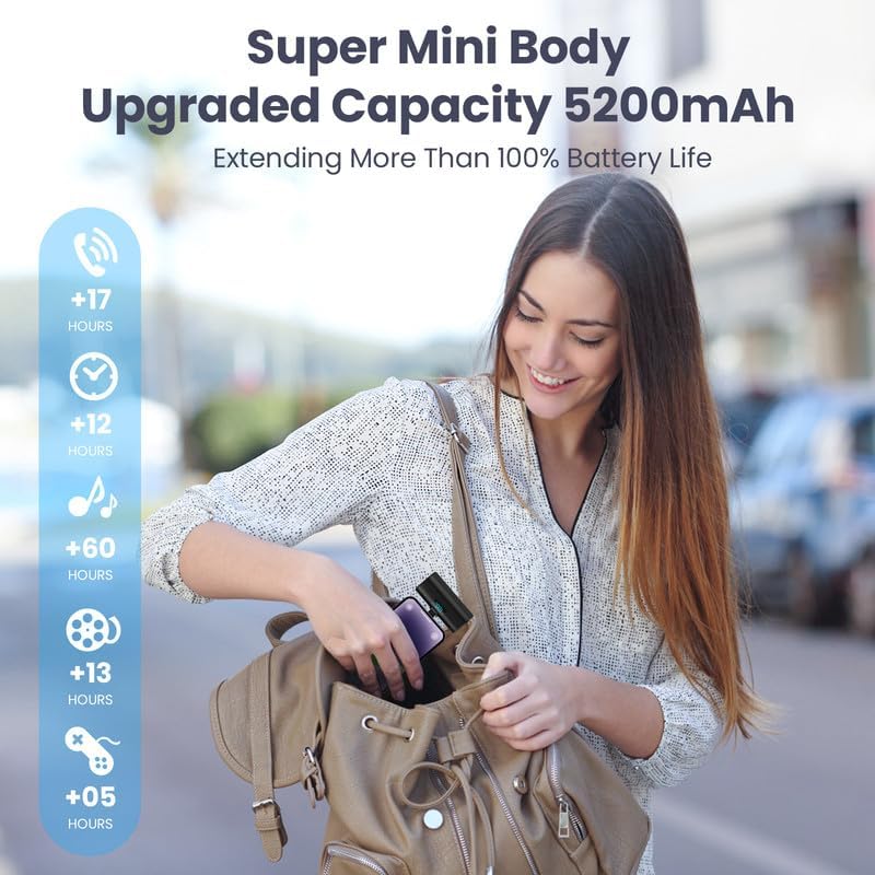 Cargador portátil pequeño para iPhone, mini banco de energía con certificación MFi de 5200 mAh, cargador de teléfono portátil de viaje de carga
