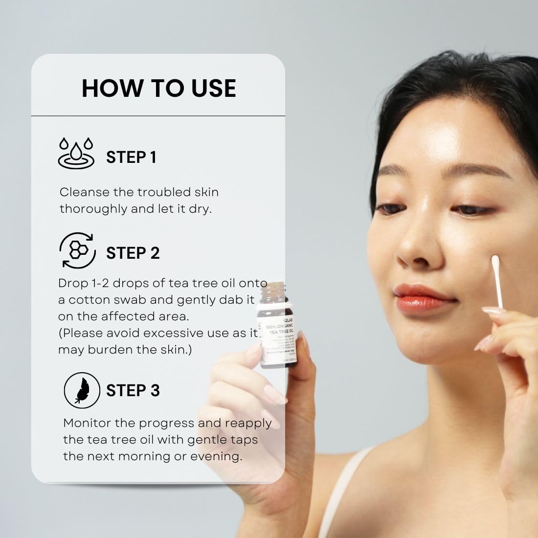 62LAB Aceite de árbol de té 100% orgánico, suero facial vegano para sebo, piel sensible al acné, hoja de árbol de té australiano orgánica 100%