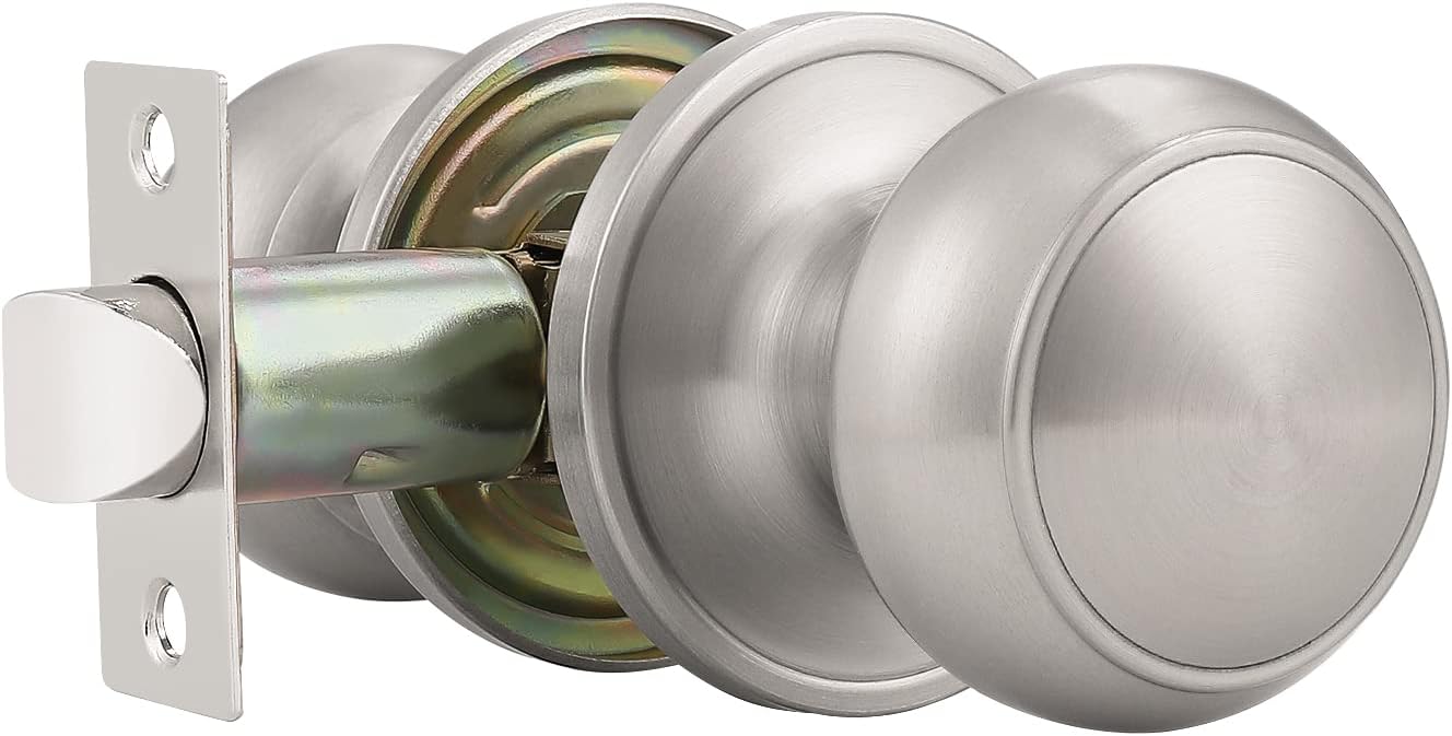 Probrico – Paquete de 2 perillas redondas de paso (perillas sin cerradura), sin llave, cerradura de puerta interiorexterior, perillas de paso para