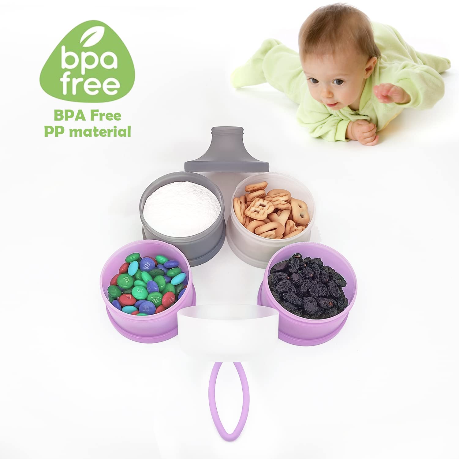 Dispensador de fórmula para bebés, Contenedor de fórmula, Libre de BPA, 4 capas, Contenedor de almacenamiento de viaje para alimentación del bebé,