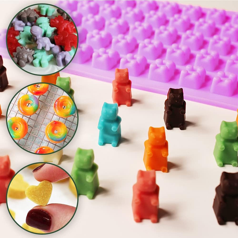 Juego de 4 moldes de silicona para gomitas, moldes de caramelo con 2 cuentagotas para un relleno cómodo, juego de moldes de chocolate incluye moldes
