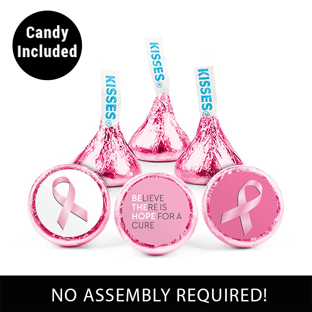 100 besos de caramelo rosa para concientización sobre el cáncer de mama (aproximadamente 100 unidades)  No requiere montaje  Chocolate con leche