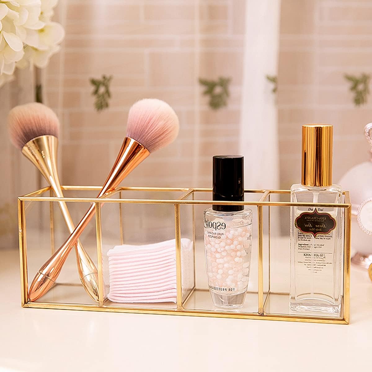 Soporte para brochas de maquillaje, organizador para escritorio, soporte dorado para bolígrafos de 10.4 x 2.8 x 3.6 pulgadas, organizador de