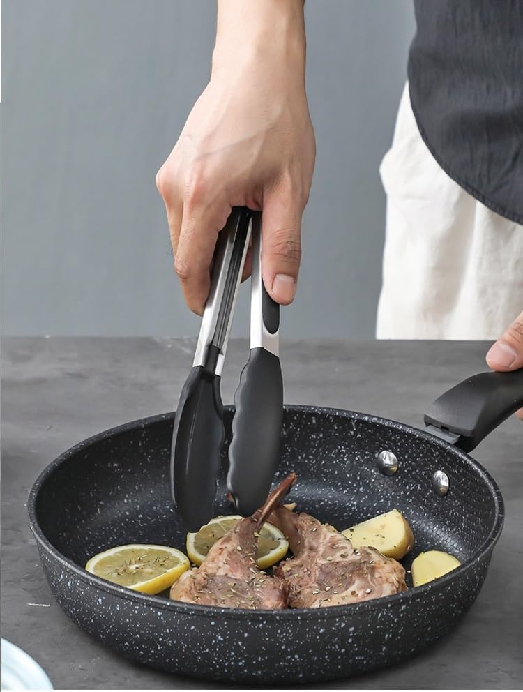 Pinzas de cocina para cocinar, pinzas de silicona con bloqueo, pinzas de buffet, pinzas de acero inoxidable para servir, pinzas de 7, 9 y 12