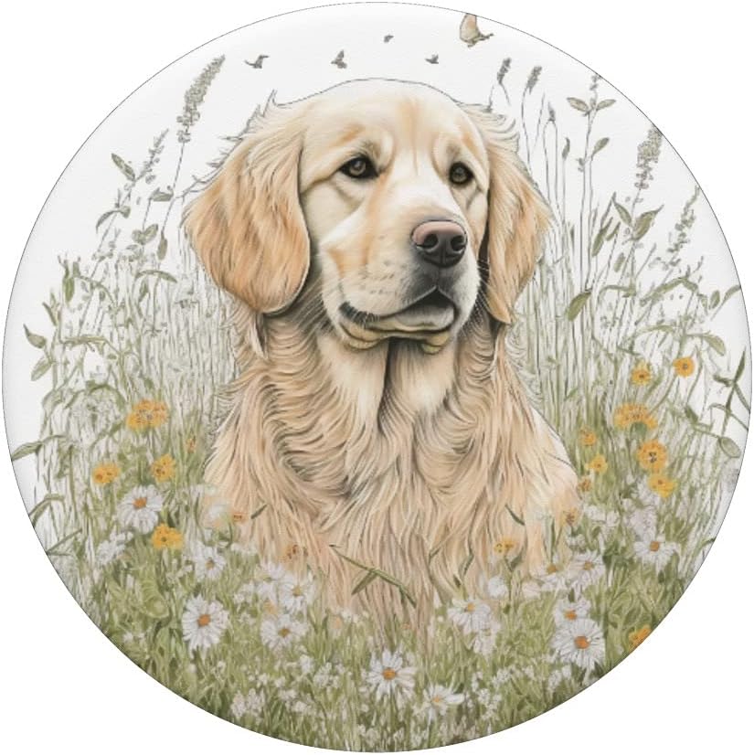 Lindo perro Golden Retriever en flor prado salvaje PopSockets intercambiables PopGrip