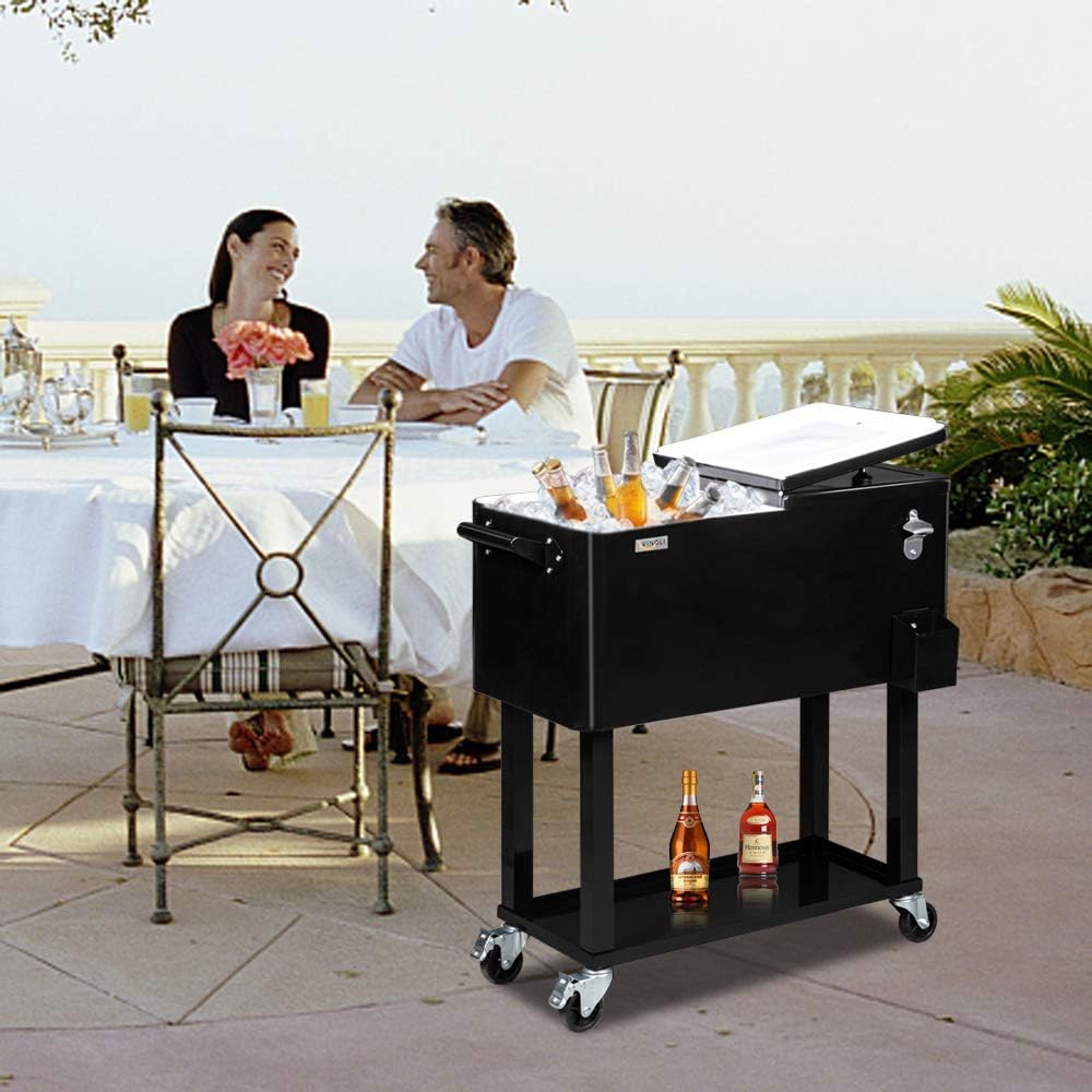 VINGLI Carrito rodante de 80 cuartos de galón con ruedas, enfriador de bebidas portátil para bar, fiesta de patio, piscina, baúl de hielo con