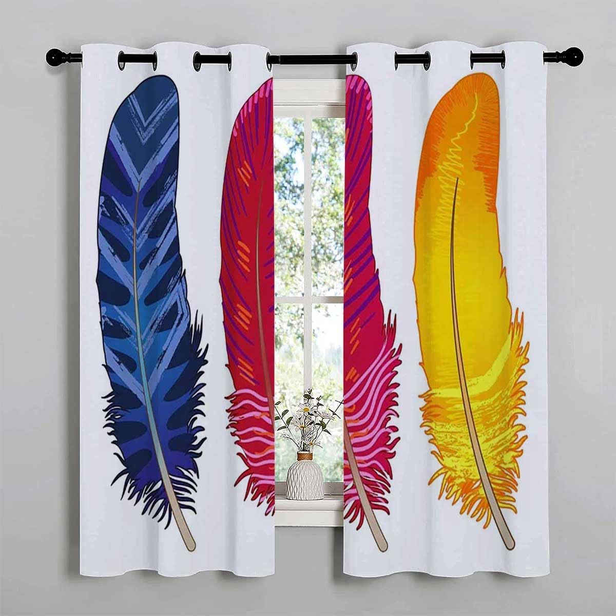 YANFENQI Curtain Set of 2 Colorful Bright Feather Art Divisor De Habitaciones Cortinas para Separar Cuartos 55Inch Width by 45Inch Length,2 Panels