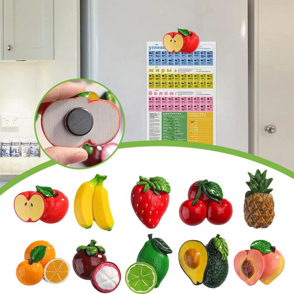Imanes de frutas para nevera, imanes para refrigerador de verduras, resina 3D, imanes divertidos para nevera, lindos imanes de refrigerador para