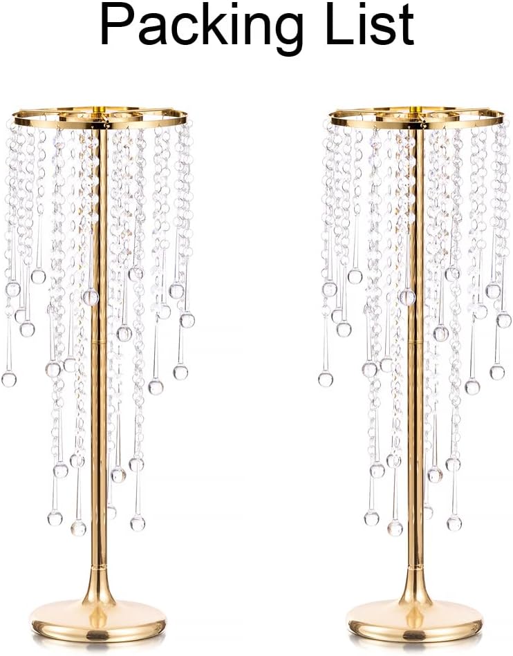 Jarrones altos para centros de mesa de boda, jarrón dorado de 21.7 pulgadas con cristal de araña, decoración de mesa de centro de mesa, soporte de