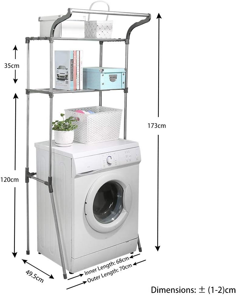 Hershii Estante de almacenamiento sobre el inodoro, organizador de ahorro de espacio para baño, estante de 2 niveles con riel de barra para colgar