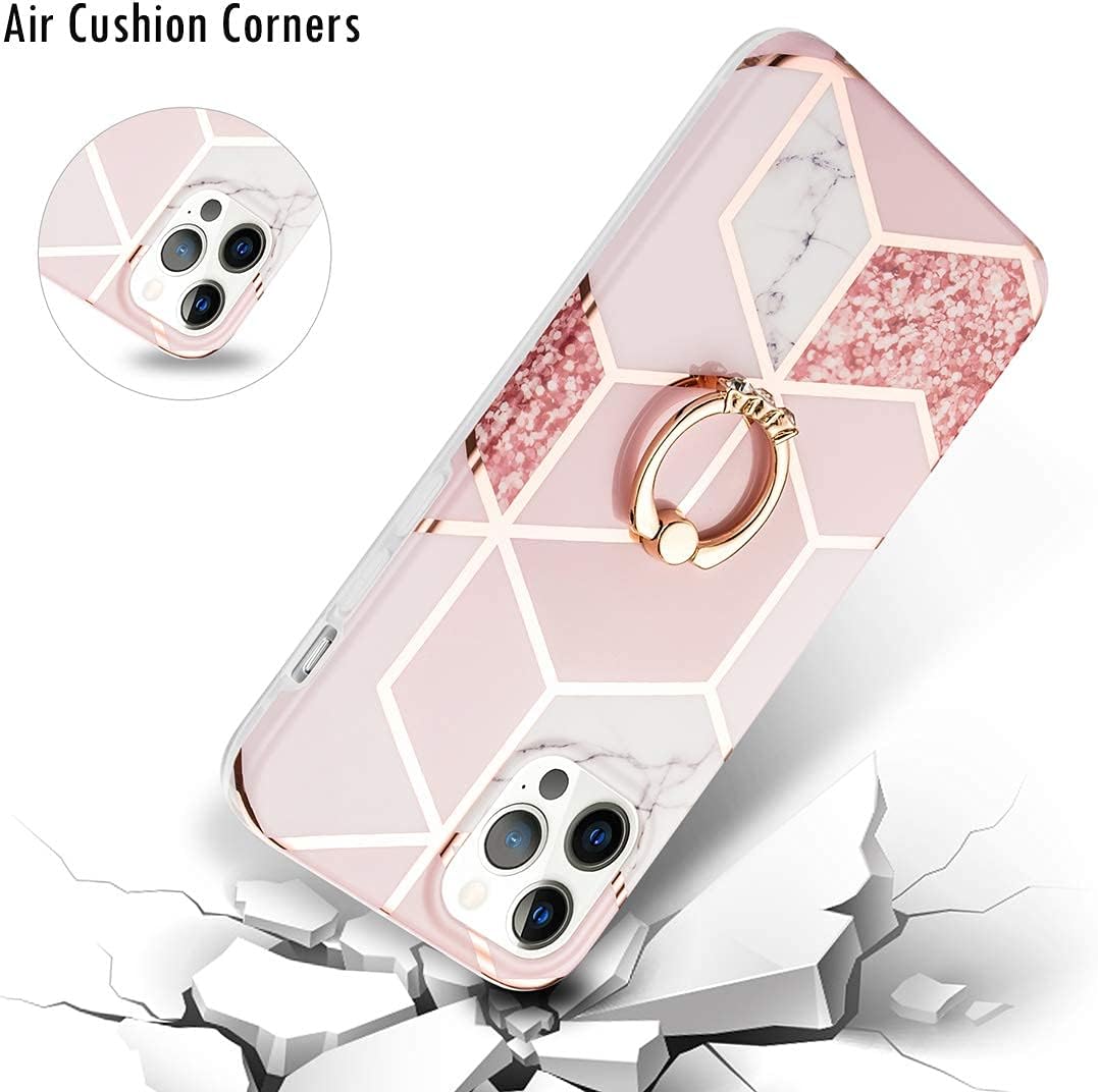 MANLENO Funda compatible con iPhone 1212 Pro, diseño de mármol con soporte de anillo, soporte de soporte, diseño brillante, para mujeres y niñas,