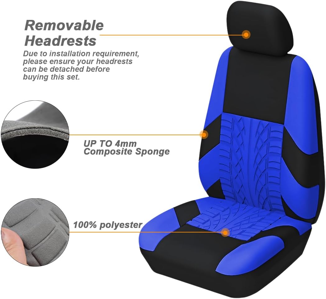 Fundas de asiento delantero de automóvil, 2 protectores de asiento de cubo de poliéster, suaves y transpirables, cojines deportivos de alta calidad,