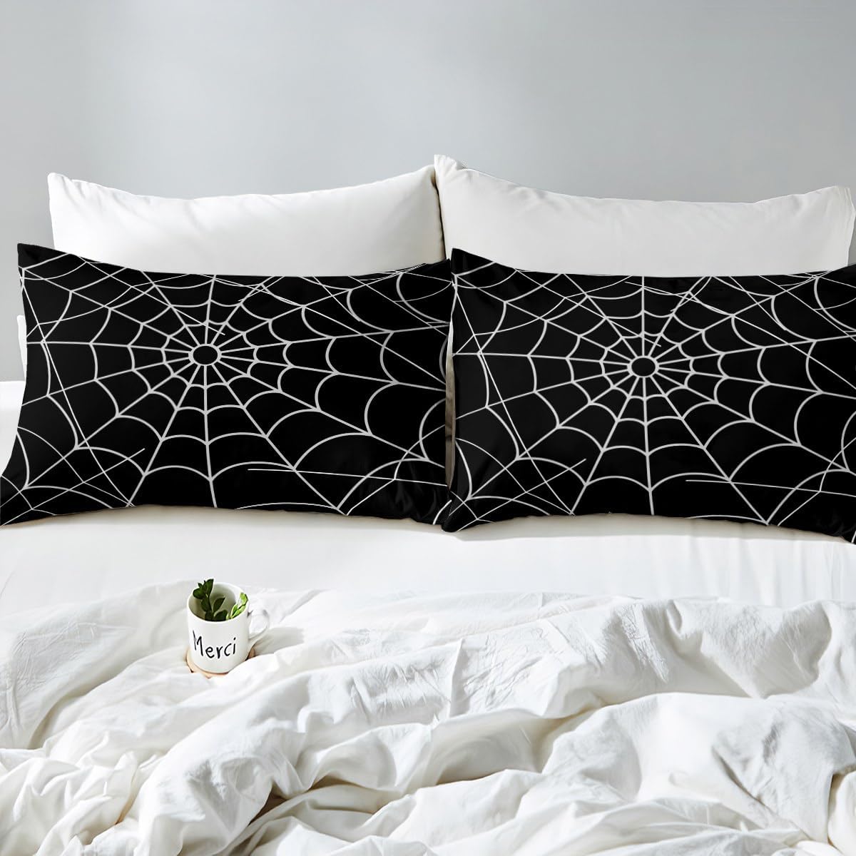 Juego de ropa de cama de tela de araña, tamaño Queen, decoración de Halloween, juego de funda de edredón para niños, adolescentes, niños, niñas,