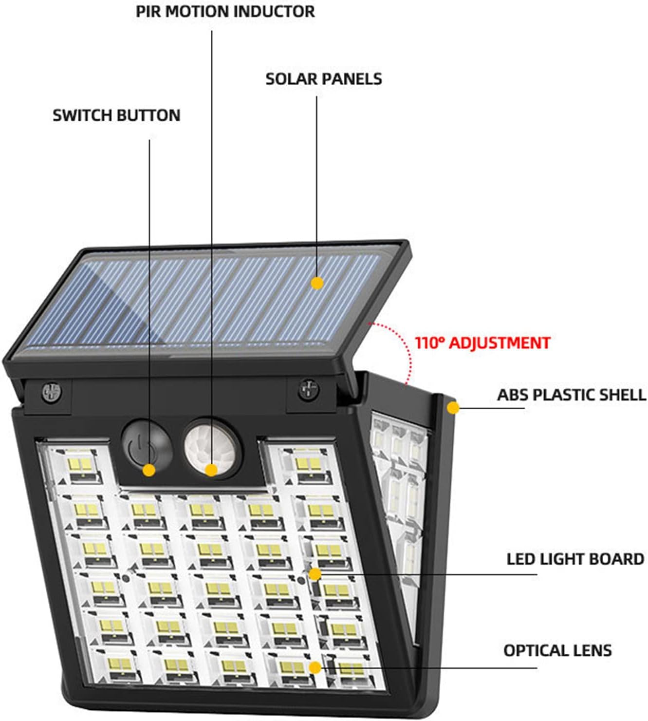 Luces solares impermeables IP65 para exteriores, 3 modos de luces solares con sensor de movimiento, luz solar LED para escaleras al aire libre,