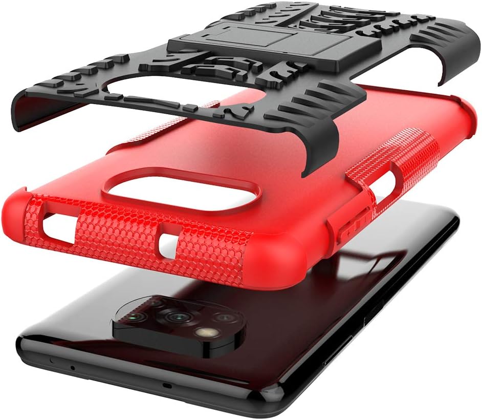 Caso a prueba de golpes sin marca para Xiaomi Poco X3, funda híbrida para Xiaomi Poco X3, protección de doble capa cubierta rígida con soporte para