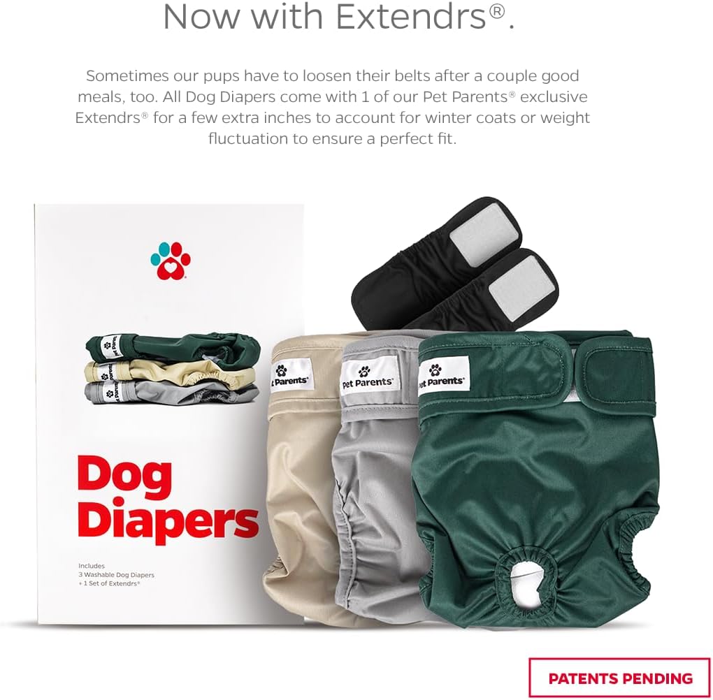 Pet Parents Pañales y extensores lavables de alta calidad, (3 unidades) de pañales para perros hembras y machos, pañales para perritos Color abeto,