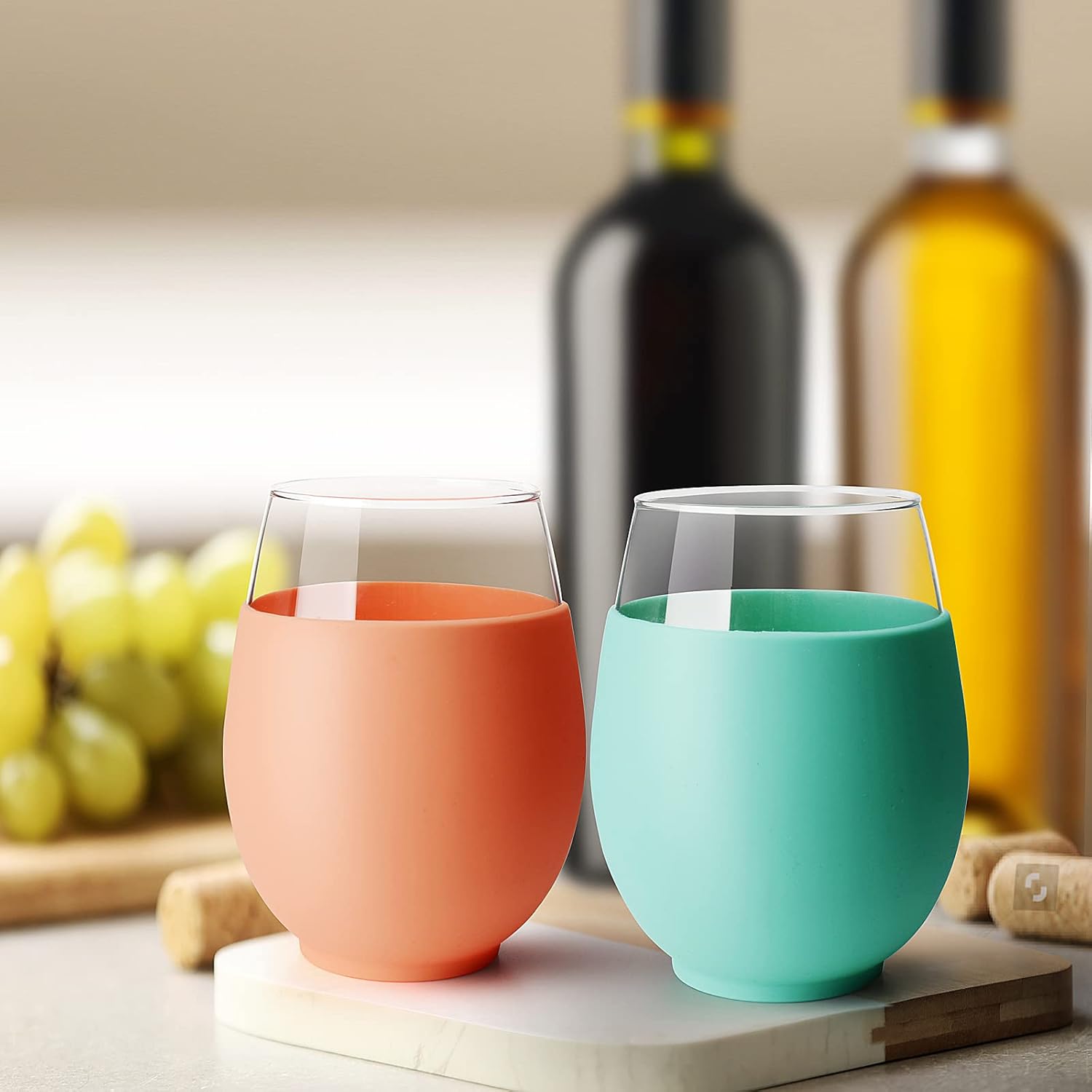 Tronco Copa de vino de 20 onzas con funda protectora de silicona, copas de vino reutilizables sin tallo, juego de copas de cóctel, paquete de 4