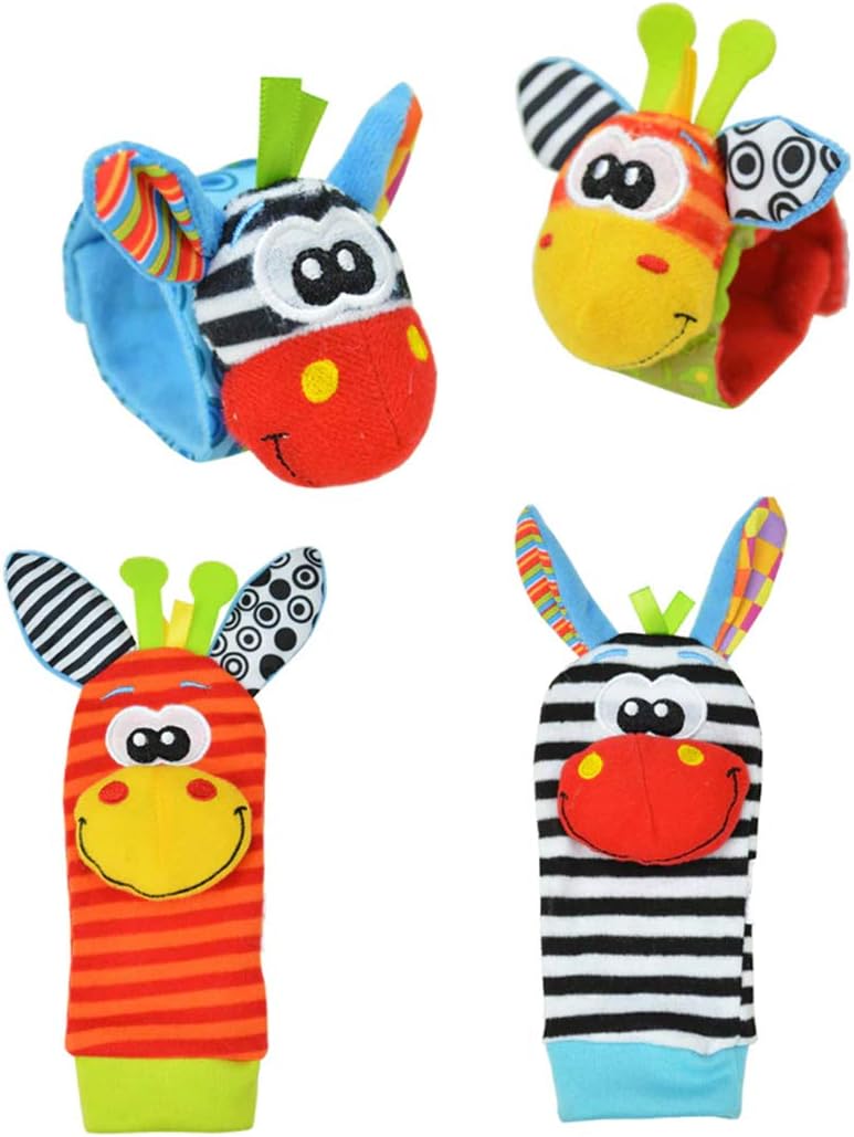 Buscadores de pies y sonajeros de muñeca para bebés, juguetes de textura de desarrollo para bebés, calcetines de juguete para bebés y sonajeros de