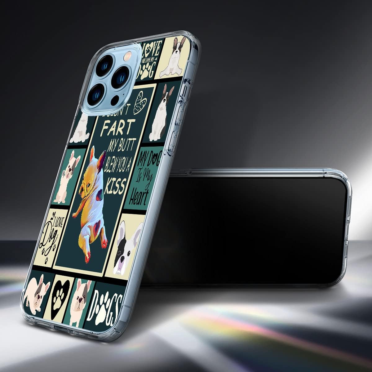 Funda compatible con iPhone 12 y iPhone 12 Pro, diseño de bulldog francés a prueba de golpes, diseño transparente, delgada, suave funda protectora
