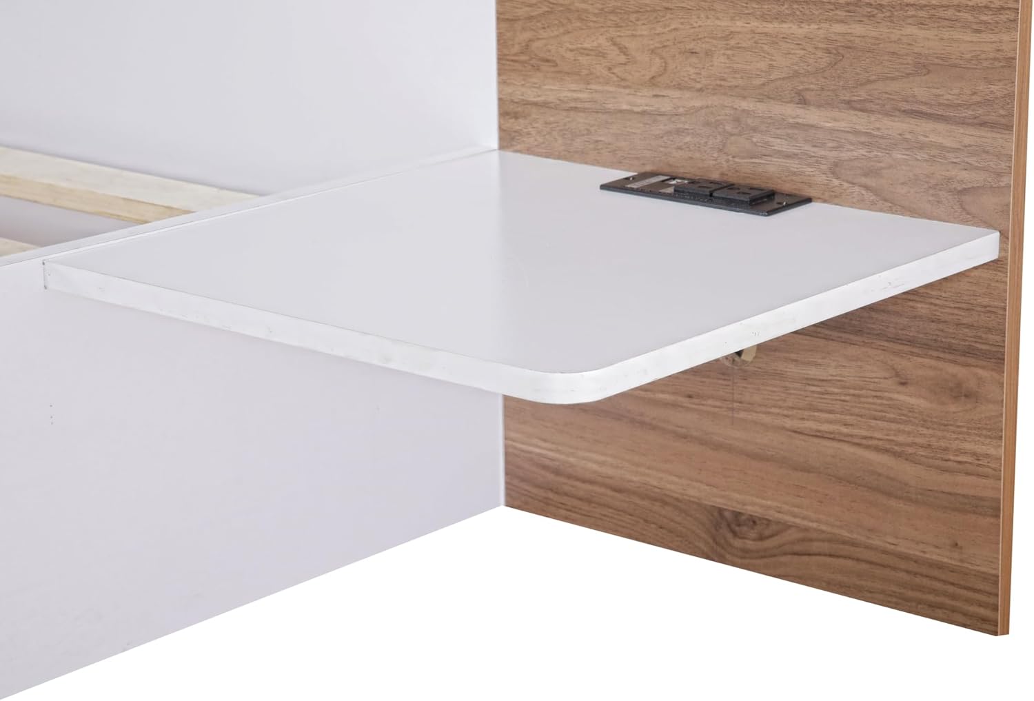 Cama de plataforma tamaño Queen con cabecero, estantes de almacenamiento, puertos USB y enchufes, marco de cama Queen de madera, no necesita somier