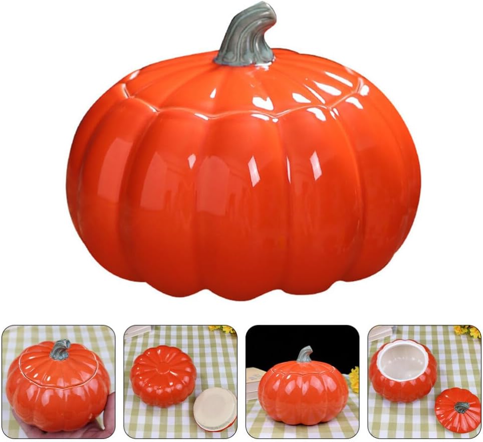 Kichvoe Latas de té chino, tarro de calabaza de Halloween, tarro de cerámica para almacenamiento de alimentos, recipiente de cocina de porcelana,