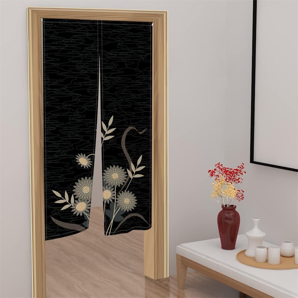 Leowefowa Noren – Cortina de puerta de estilo japonés, para tratamiento de ventana, poliéster impreso con ondas de agua para privacidad, panel
