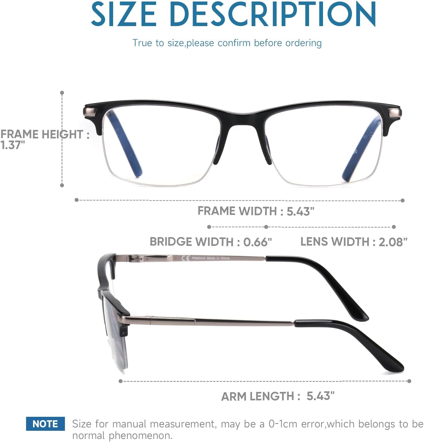 CARA – Paquete de 2 lentes de lectura progresivos de alta calidad para hombre, bloqueo de luz azul de medio marco, lectores multienfoque con bisagra
