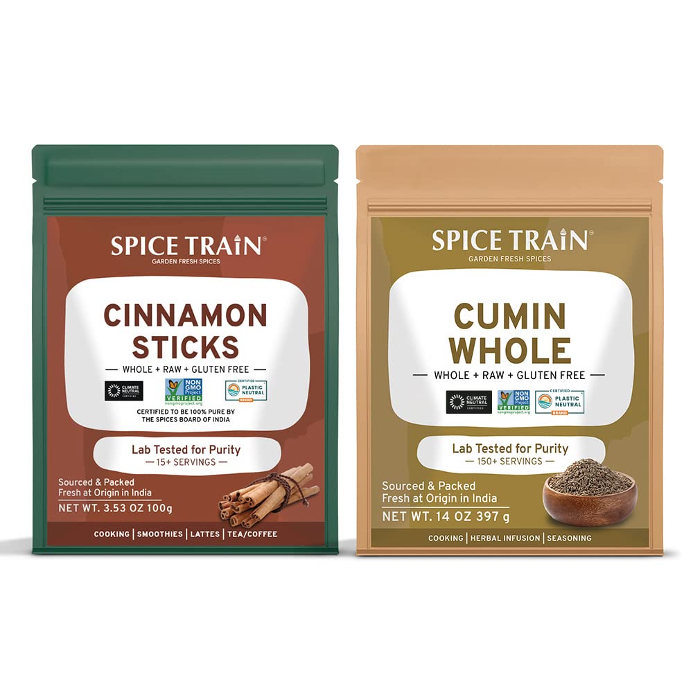 SPICE TRAIN, Palitos de canela (3.53 oz) + comino entero (14.00 oz)