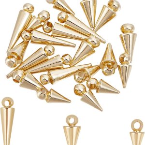 UNICRAFTALE 24 dijes de cono de latón dorado claro, hipoalergénicos, estilo punk, dijes colgantes para manualidades, collares, aretes, pulseras, UNICRAFTALE 24 dijes de cono de latón dorado claro, hipoalergénicos, estilo punk, dijes colgantes para manualidades, collares, aretes, pulseras,
