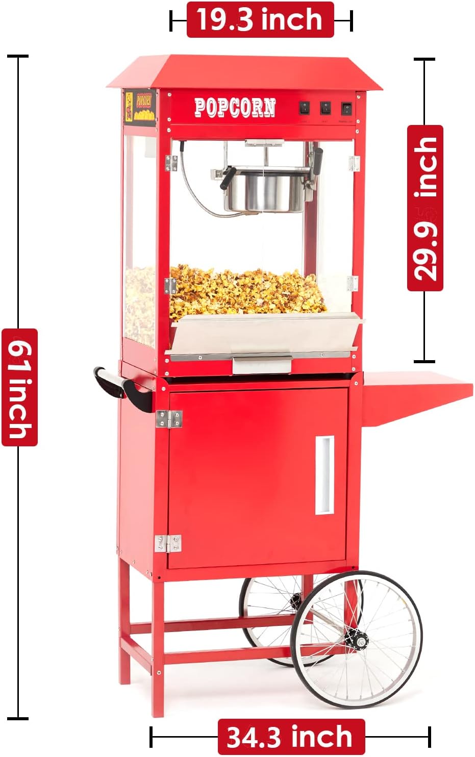 Máquina comercial de palomitas de maíz con soporte, máquina profesional para hacer palomitas de maíz con hervidor de 8 onzas que hace hasta 60