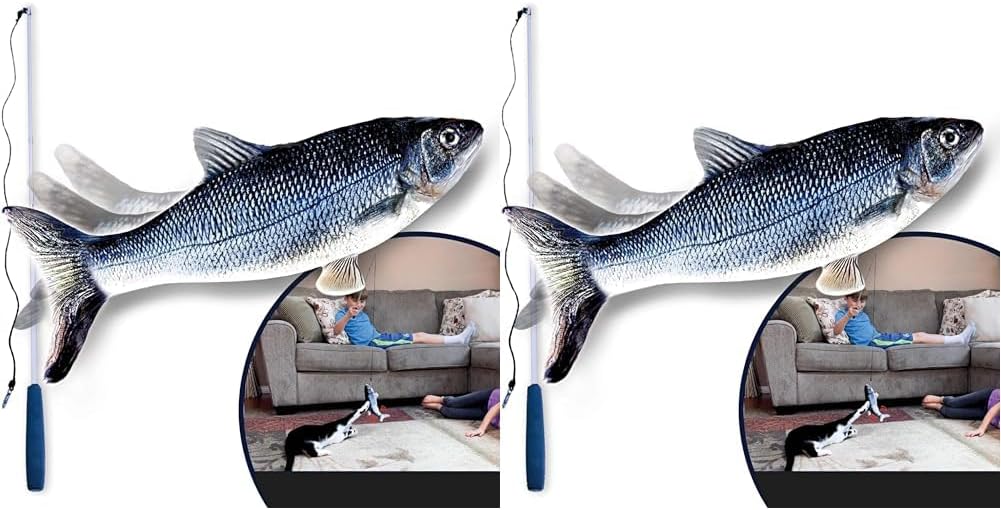 Ontel Flippity Fish – Juguete interactivo para gatos con hierba gatera y caña de pescar, activado por el tacto, juguete recargable para mascotas