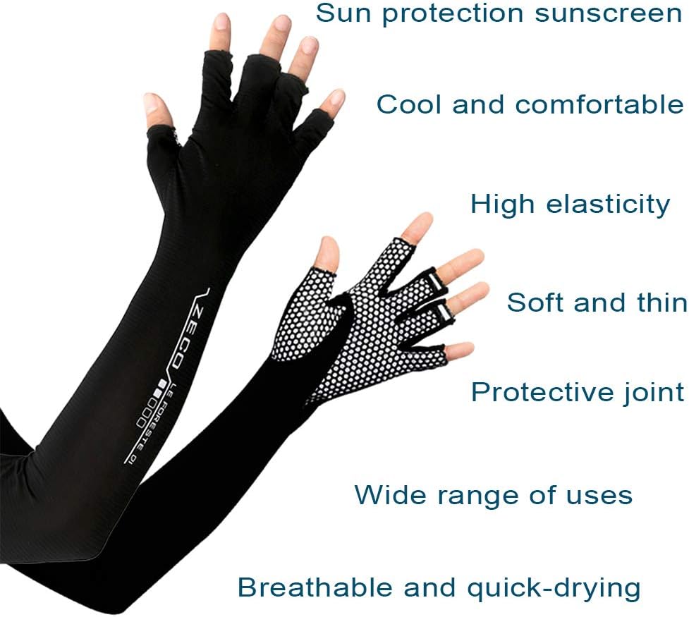 Mangas de brazo con guantes de protección UV para hombres y mujeres Ciclismo Manga de brazo de hielo sin dedos compresión solar cubierta de brazo