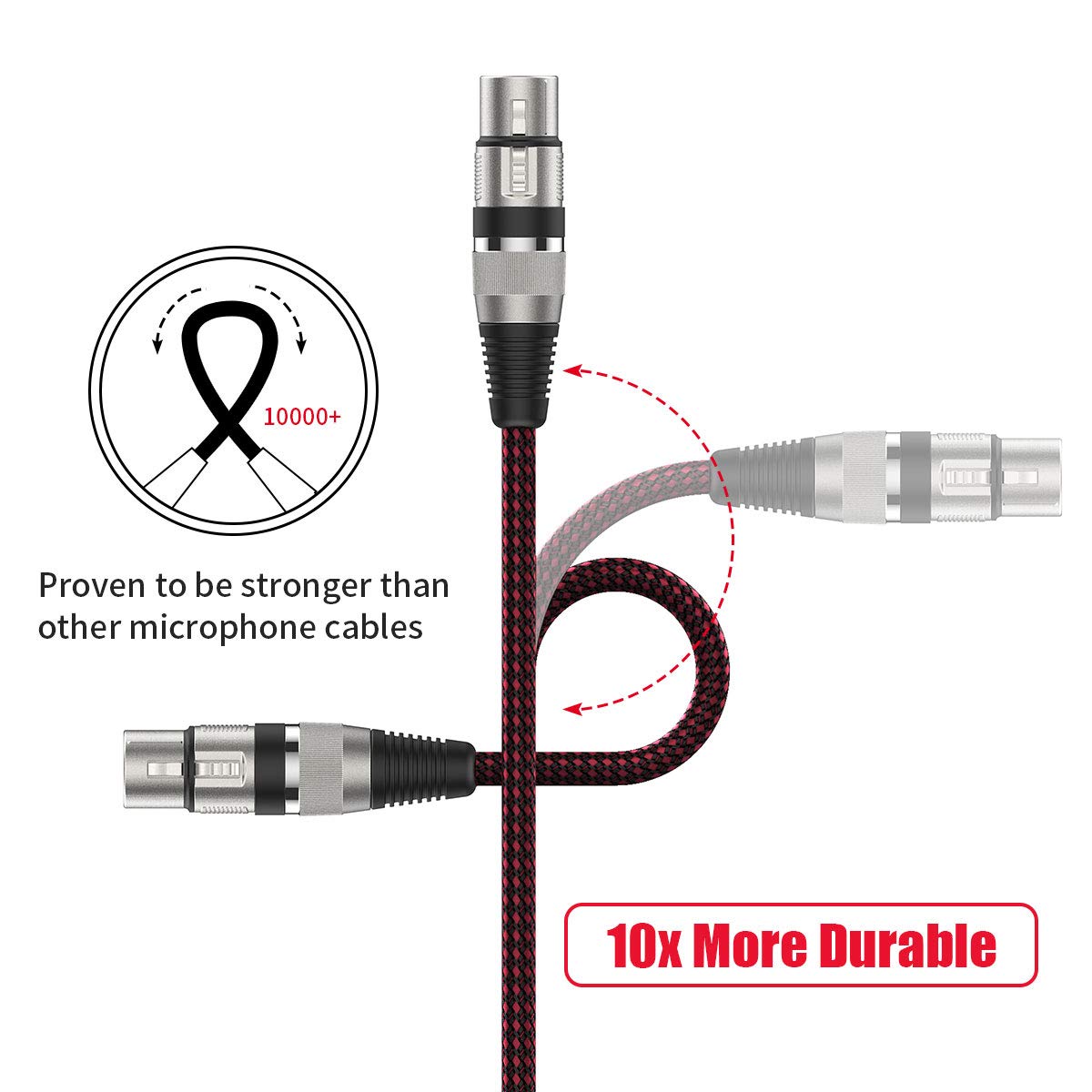 Cable XLR hembra a 14 TS de 15 pies, cable de micrófono trenzado de nailon BIFALE TS de 0.250 in, cable de micrófono desequilibrado, cable de