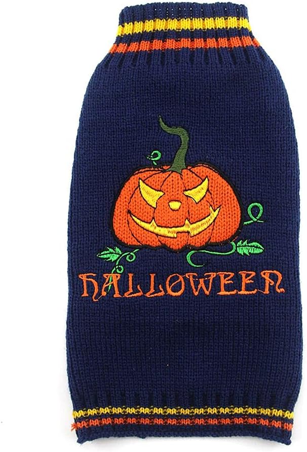 ChezAbbey Disfraz de Halloween para mascotas, ropa de calabaza de terror, traje de otoño e invierno, suéter cálido de demonio para gatos, gatitos,